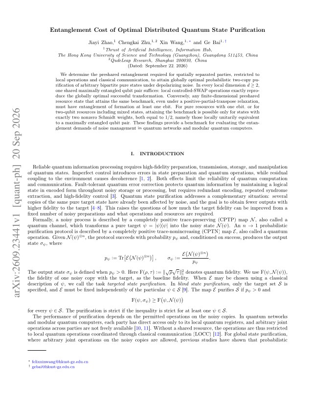 First page of Entanglement Cost of Optimal Distributed Quantum State Purification