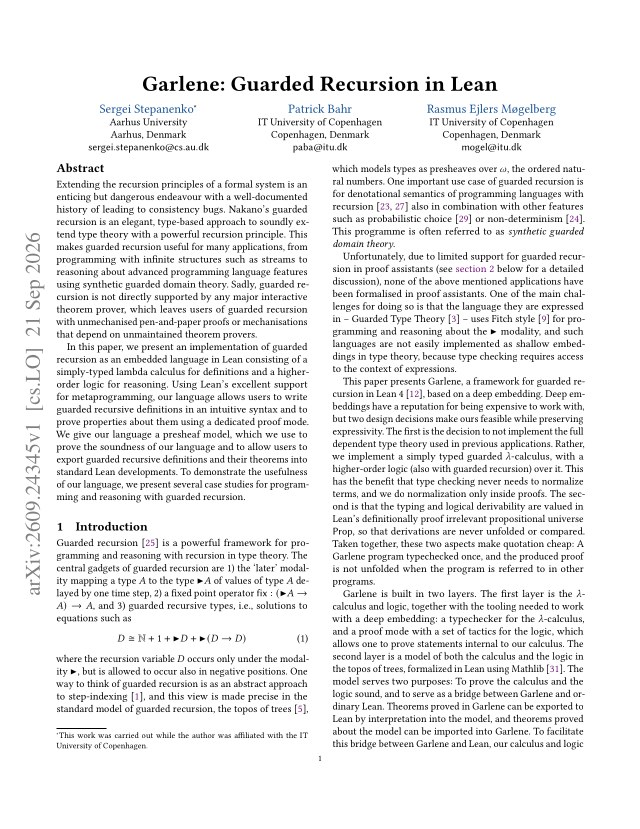 First page of Garlene: Guarded Recursion in Lean