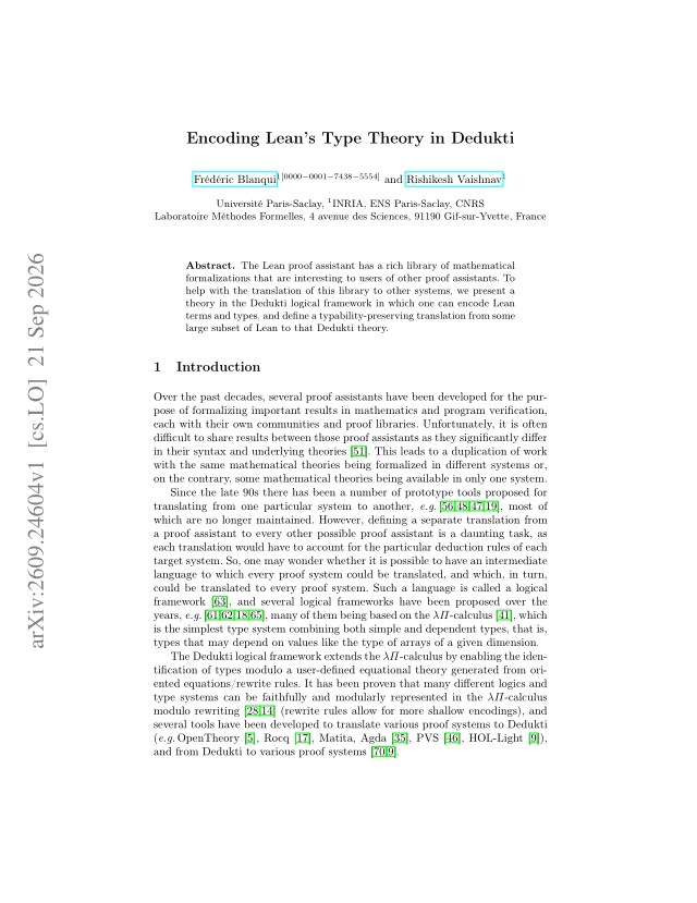 First page of Encoding Lean's Type Theory in Dedukti