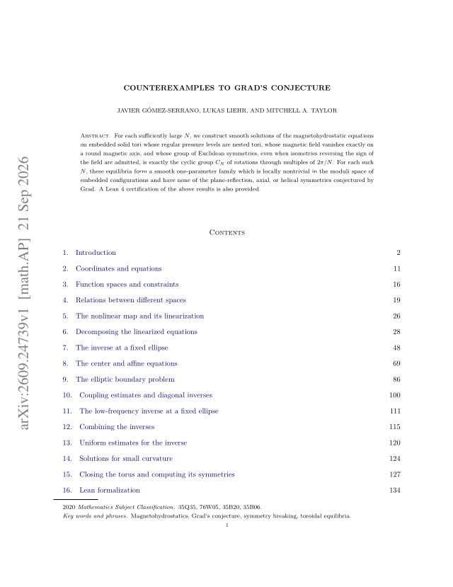First page of Counterexamples to Grad's conjecture