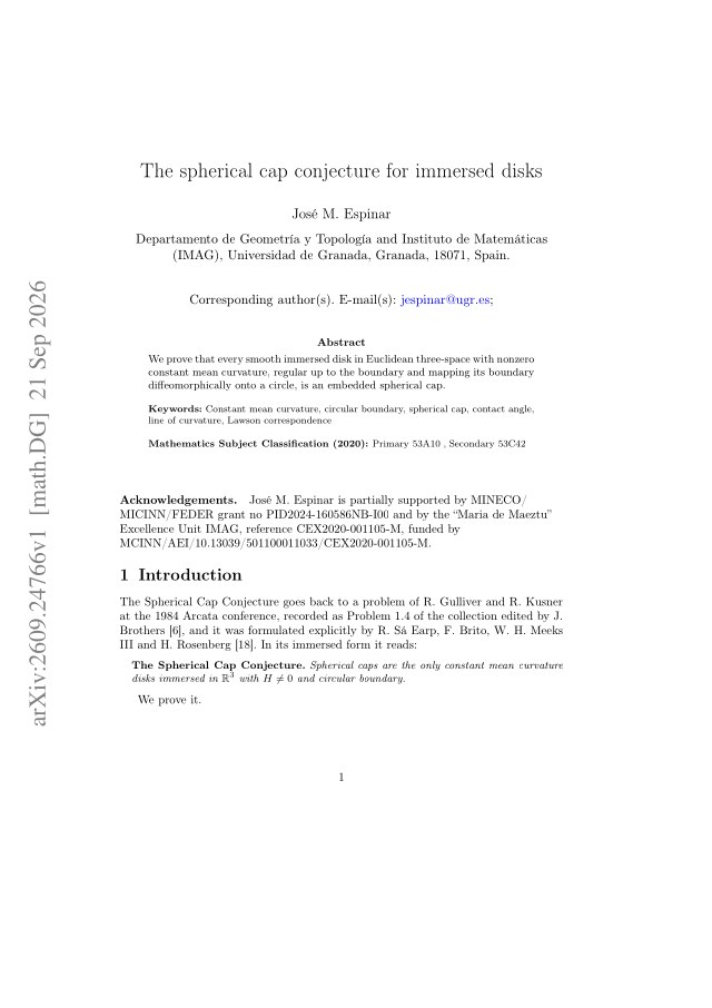 First page of The spherical cap conjecture for immersed disks