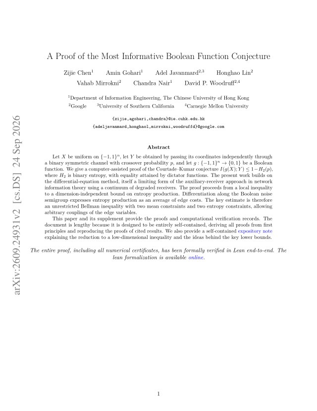 First page of A Proof of the Most Informative Boolean Function Conjecture