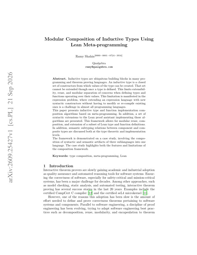 First page of Modular Composition of Inductive Types Using Lean Meta-programming