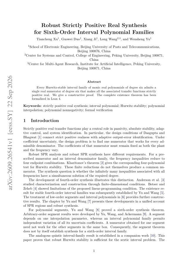 First page of Robust Strictly Positive Real Synthesis for Sixth-Order Interval Polynomial Families