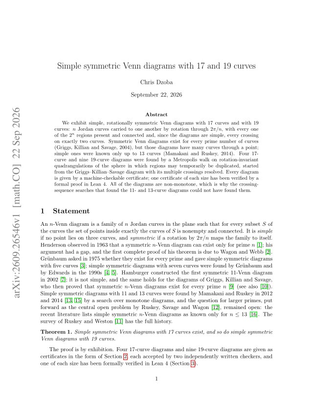 First page of Simple symmetric Venn diagrams with 17 and 19 curves
