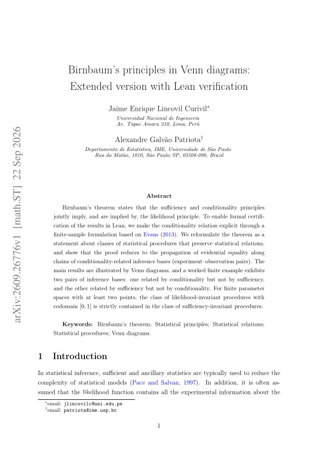 First page of Birnbaum's principles in Venn diagrams: Extended version with Lean verification