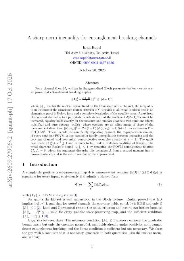 First page of A sharp norm inequality for entanglement-breaking channels