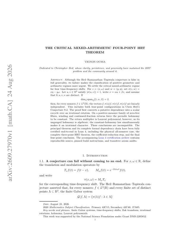 First page of The critical mixed-arithmetic four-point HRT theorem