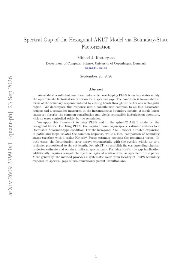 First page of Spectral Gap of the Hexagonal AKLT Model via Boundary-State Factorization