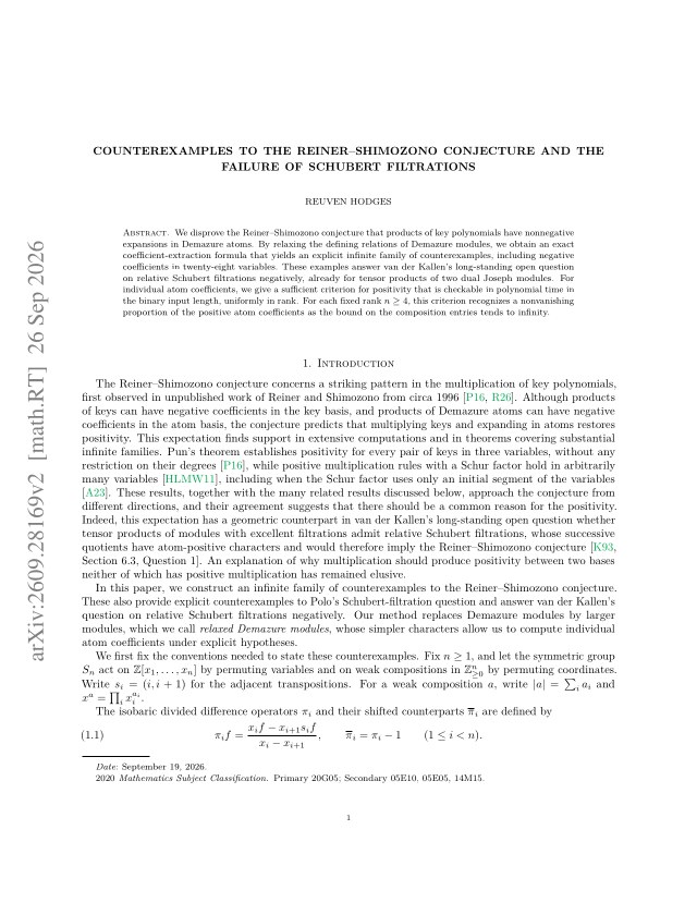 First page of Counterexamples to the Reiner-Shimozono conjecture and the failure of Schubert filtrations