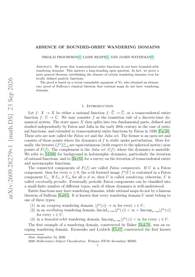 First page of Absence of bounded-orbit wandering domains
