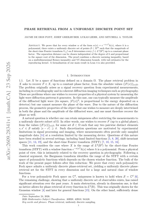 First page of Phase retrieval from a uniformly discrete point set
