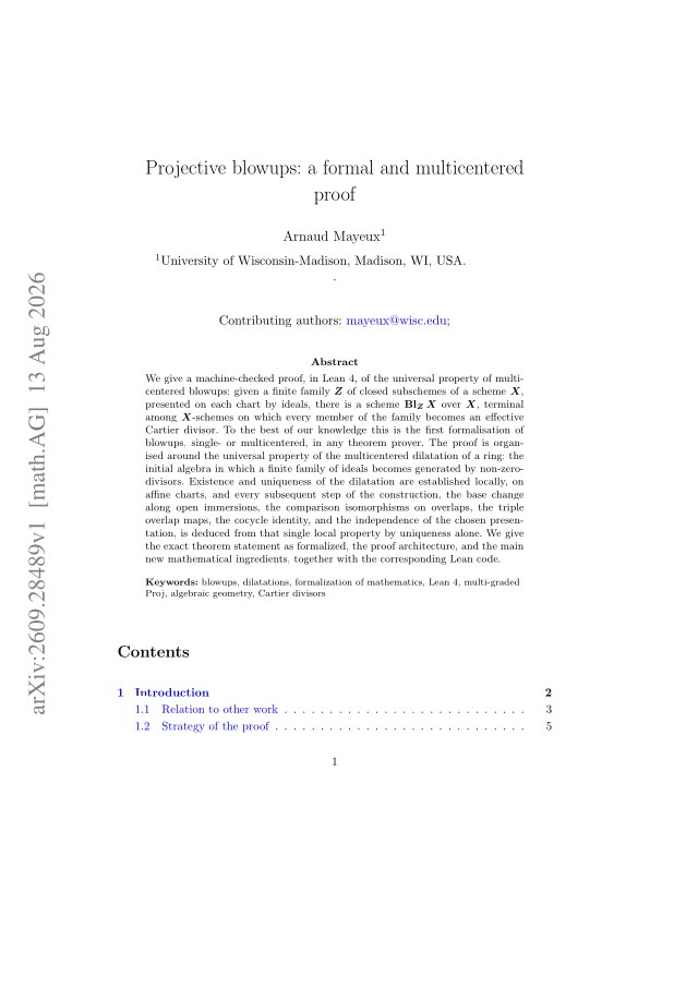 First page of Projective blowups: a formal and multicentered proof