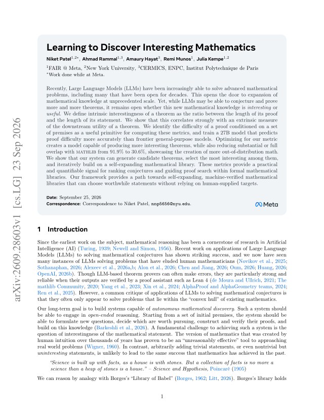 First page of Learning to Discover Interesting Mathematics