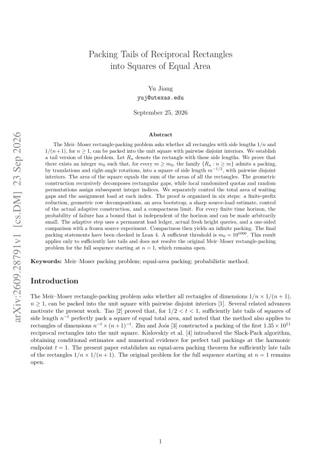 First page of Packing Tails of Reciprocal Rectangles into Squares of Equal Area