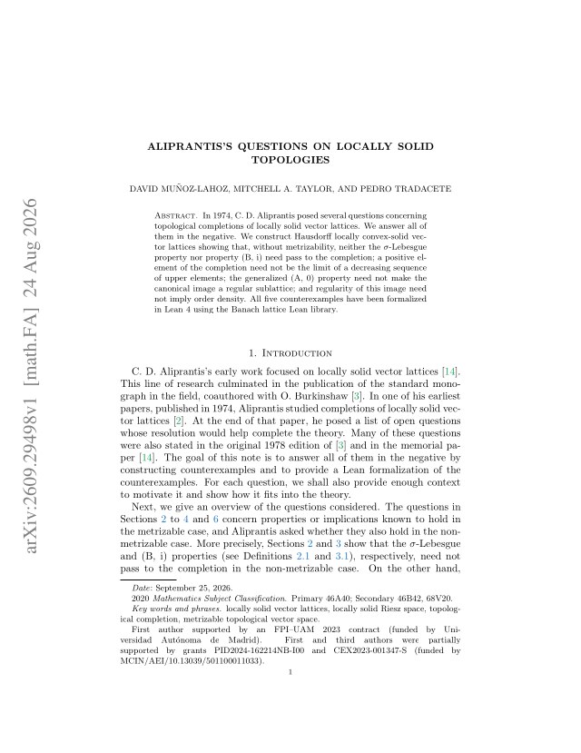 First page of Aliprantis's questions on locally solid topologies