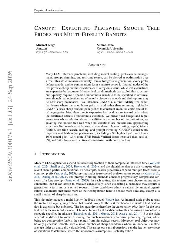 First page of Canopy: Exploiting Piecewise Smooth Tree Priors for Multi-Fidelity Bandits