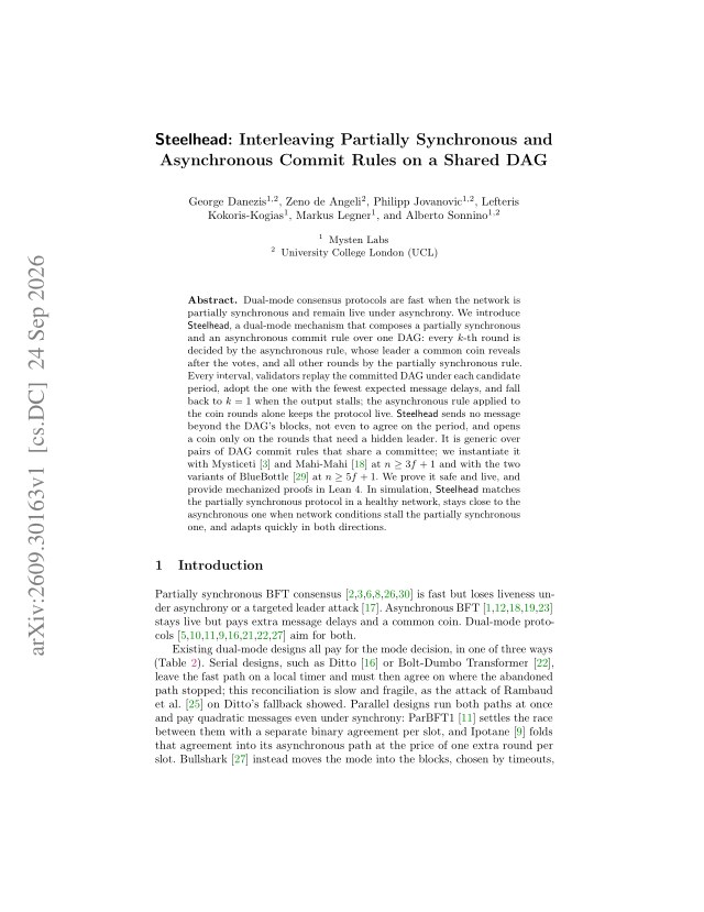 First page of Steelhead: Interleaving Partially Synchronous and Asynchronous Commit Rules on a Shared DAG