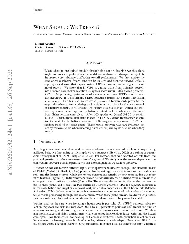 First page of What Should We Freeze? Guarded Freezing: Connectivity Shapes the Fine-Tuning of Pretrained Models