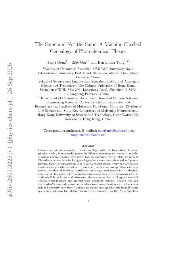 First page of The Same and Not the Same: A Machine-Checked Genealogy of Photochemical Theory