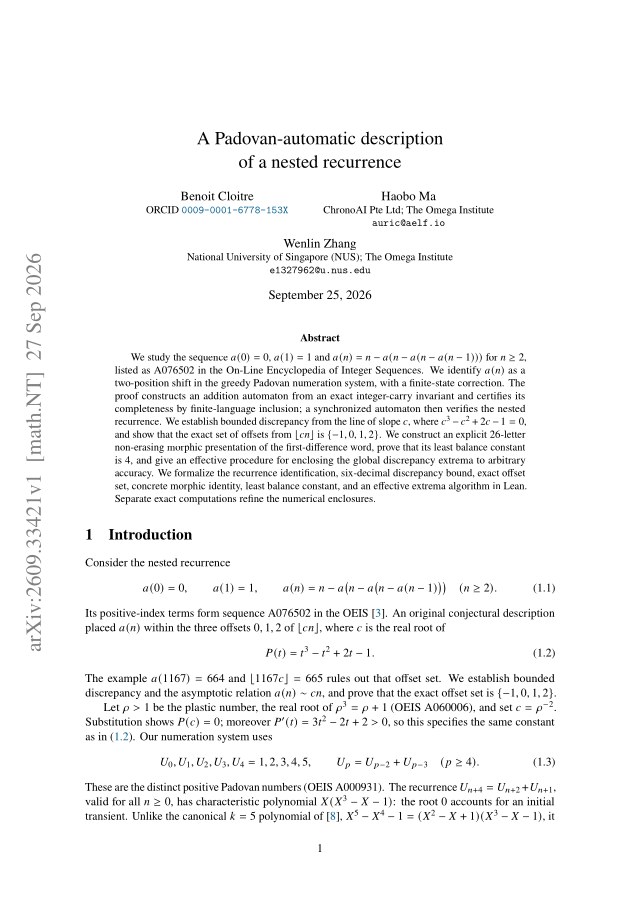 First page of A Padovan-automatic description of a nested recurrence