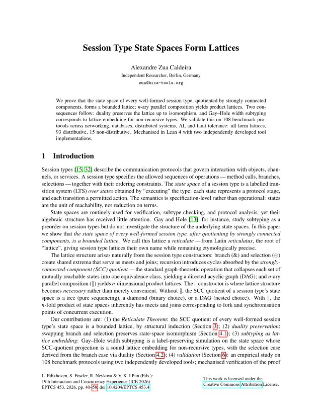 First page of Session Type State Spaces Form Lattices