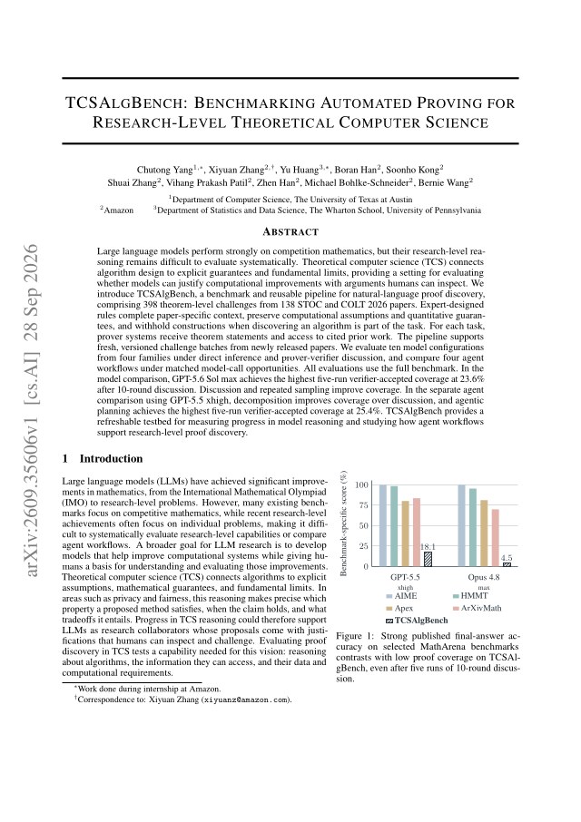 First page of TCSAlgBench: Benchmarking Automated Proving for Research-Level Theoretical Computer Science