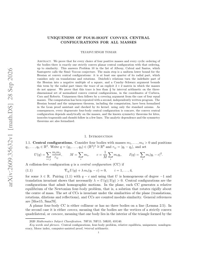First page of Uniqueness of four-body convex central configurations for all masses