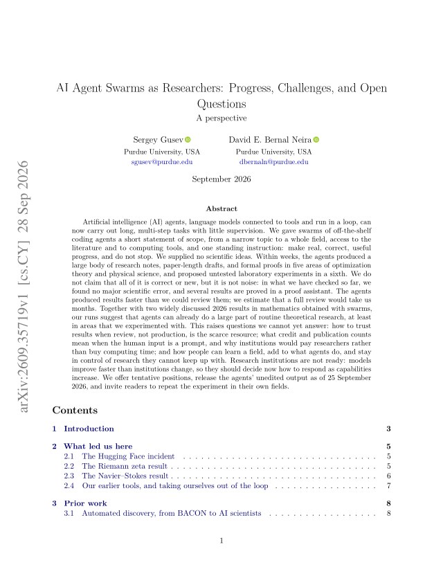 First page of AI Agent Swarms as Researchers: Progress, Challenges, and Open Questions