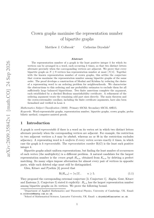 First page of Crown graphs maximise the representation number of bipartite graphs