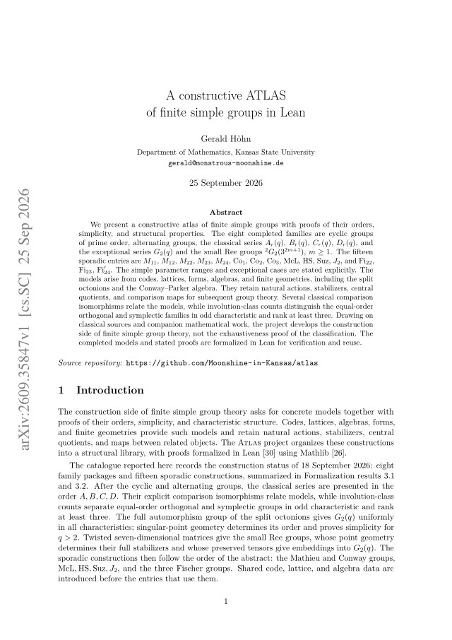 First page of A constructive ATLAS of finite simple groups in Lean