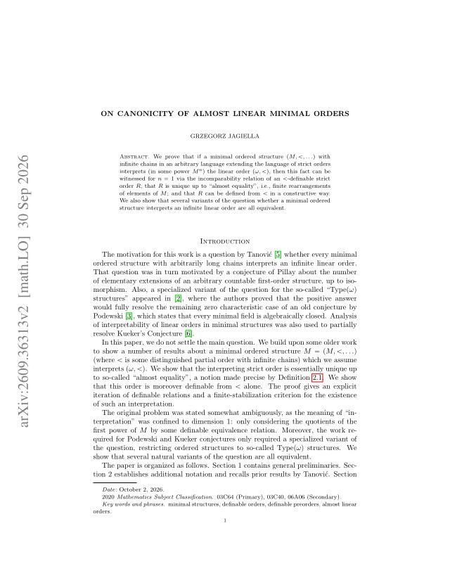 First page of On canonicity of almost linear minimal orders