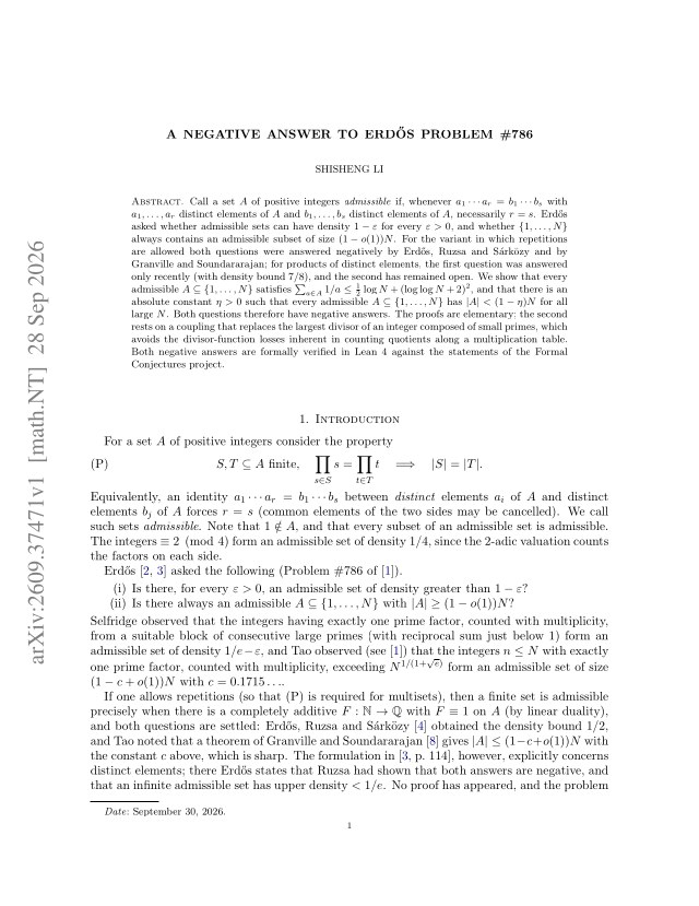 First page of A negative answer to Erdős Problem #786
