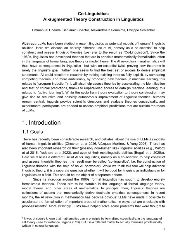 First page of Co-Linguistics: AI-augmented Theory Construction in Linguistics
