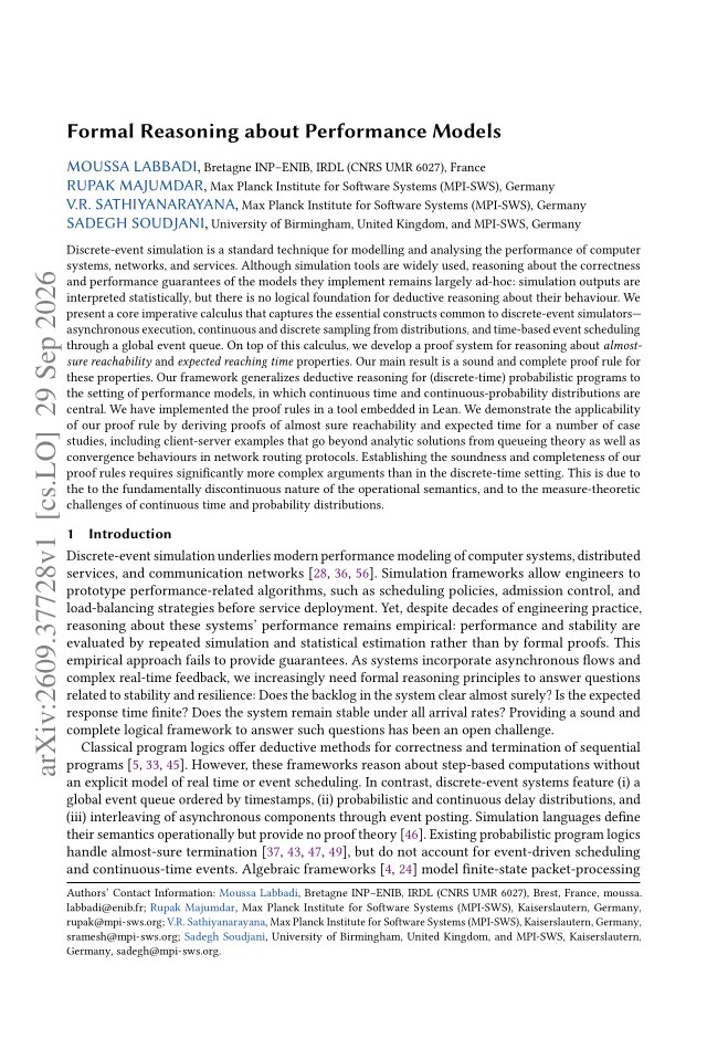 First page of Formal Reasoning about Performance Models