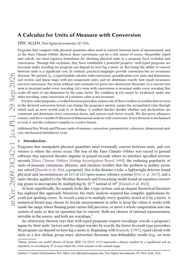 First page of A Calculus for Units of Measure with Conversion
