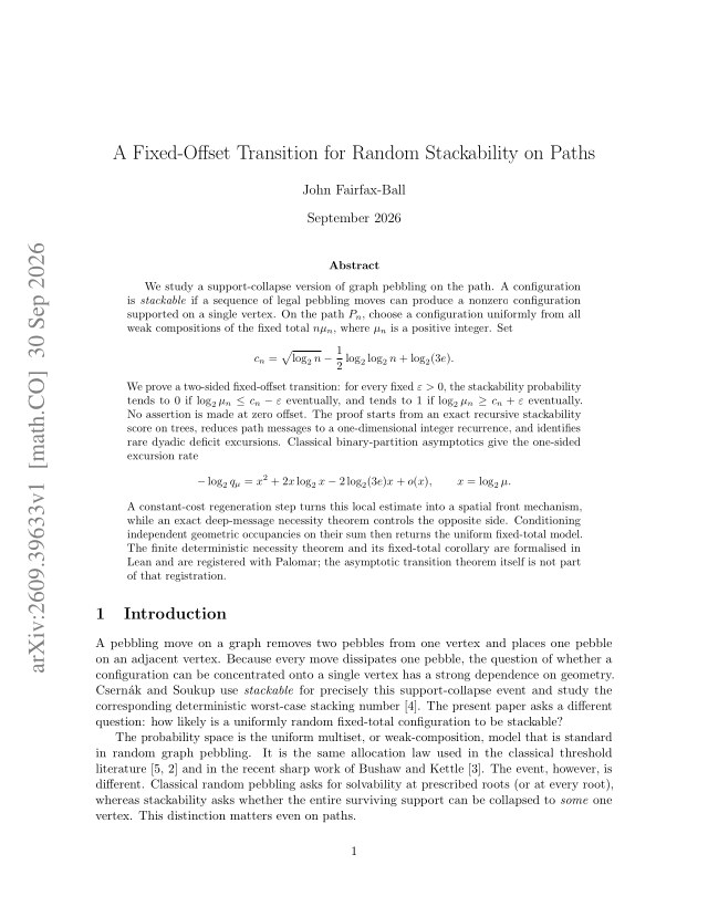First page of A Fixed-Offset Transition for Random Stackability on Paths