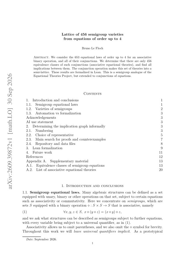 First page of Lattice of 456 semigroup varieties from equations of order up to 4