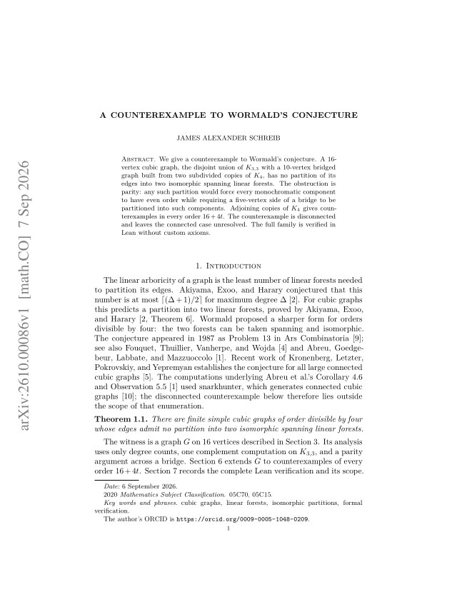 First page of A Counterexample to Wormald's Conjecture
