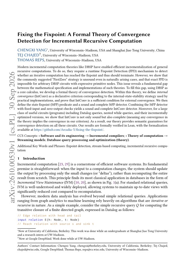 First page of Fixing the Fixpoint: A Formal Theory of Convergence Detection for Incremental Recursive Computation