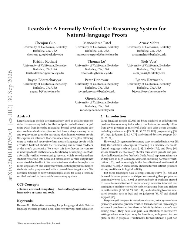 First page of LeanSide: A Formally Verified Co-Reasoning System for Natural-language Proofs