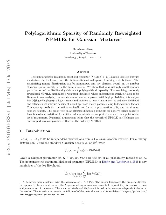 First page of Polylogarithmic Sparsity of Randomly Reweighted NPMLEs for Gaussian Mixtures