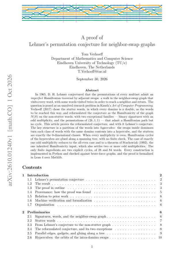 First page of A proof of Lehmer's permutation conjecture for neighbor-swap graphs