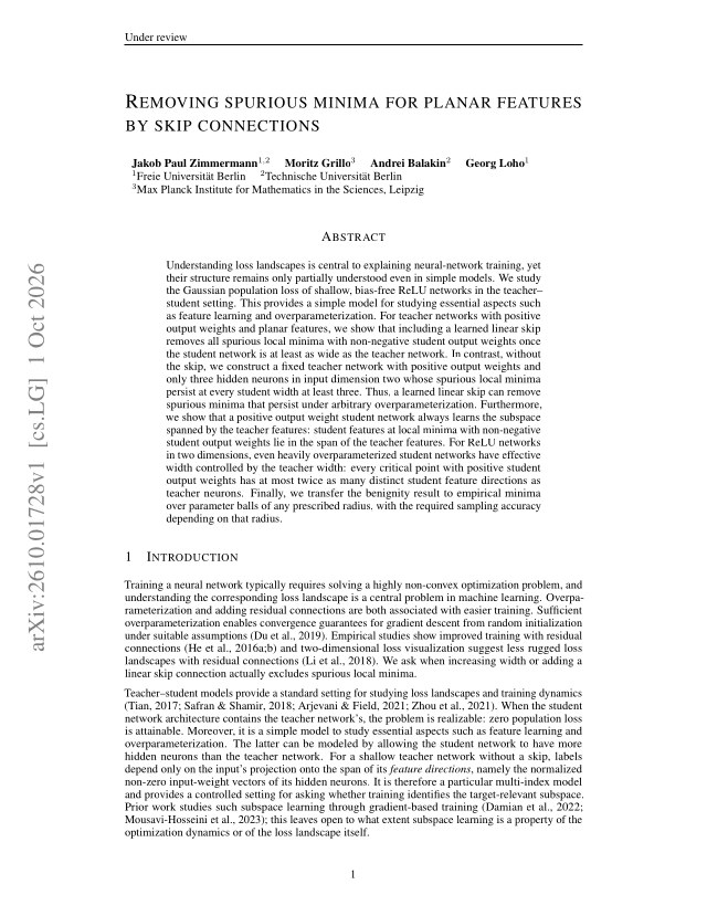 First page of Removing spurious minima for planar features by skip connections