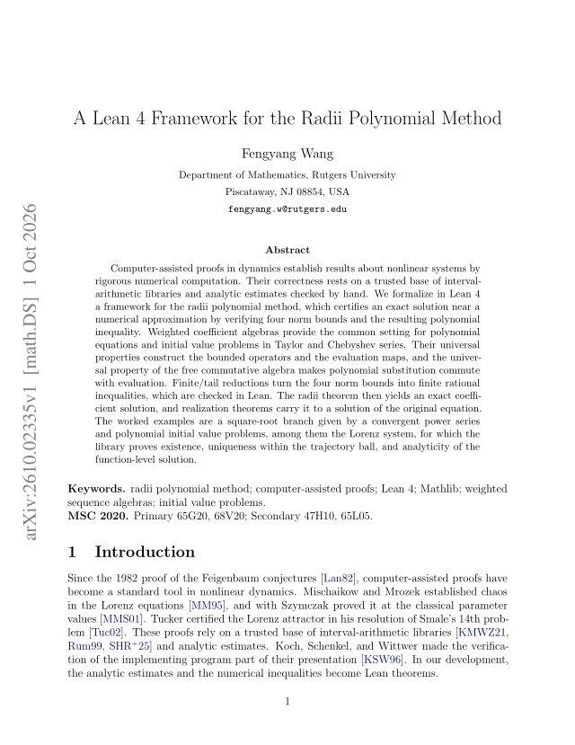First page of A Lean 4 Framework for the Radii Polynomial Method