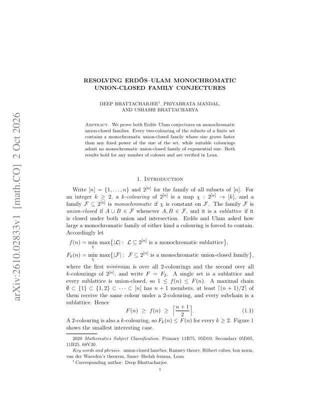 First page of Resolving Erdős-Ulam Monochromatic Union-Closed Family Conjectures
