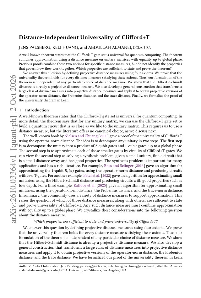First page of Distance-Independent Universality of Clifford+T