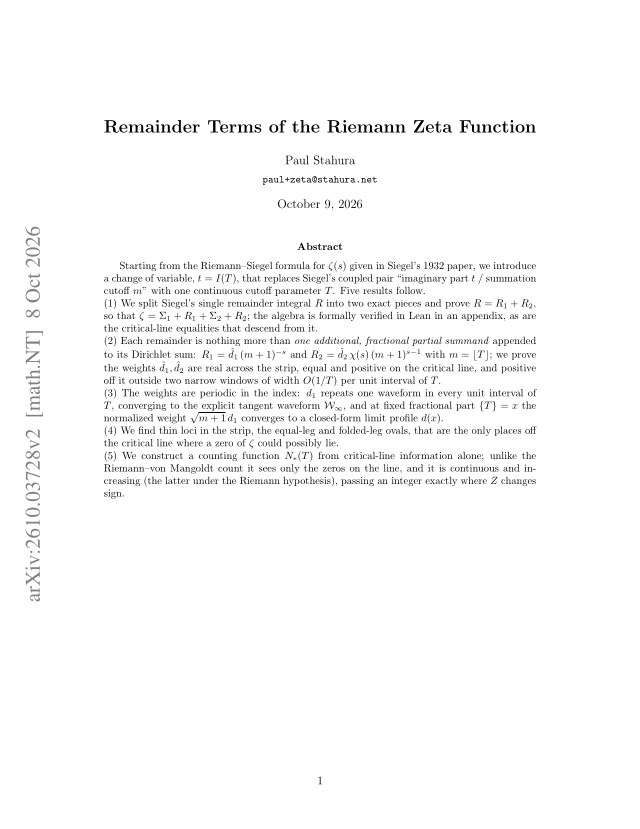 First page of The Riemann-Siegel remainder as a fractional summand