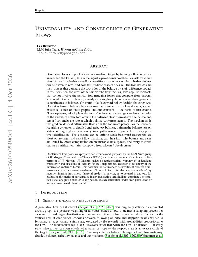 First page of Universality and Convergence of Generative Flows