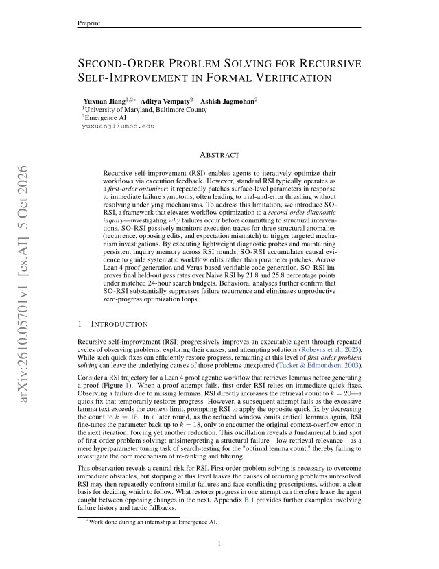 First page of Second-Order Problem Solving for Recursive Self-Improvement in Formal Verification